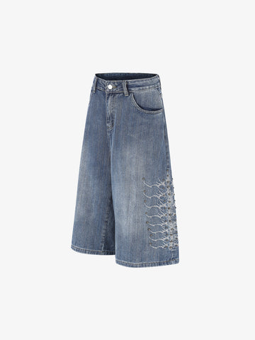Embroidered Beaded Cropped Jeans