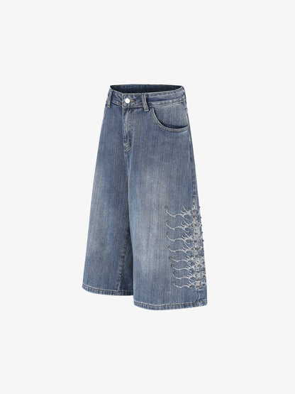 Embroidered Beaded Cropped Jeans