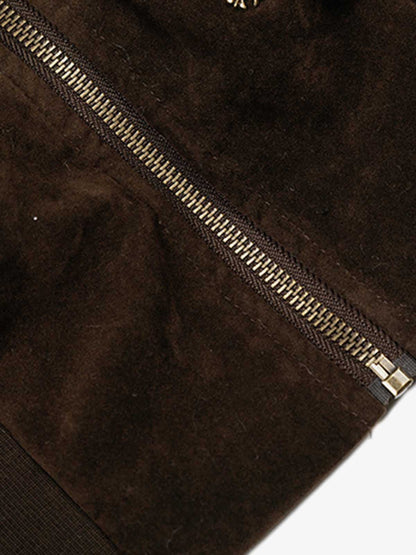 Utility Faux Shearling Collar Suede Look Zip Up Jacket 