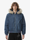 Washed Patchwork Contrast Bomber Jacket 