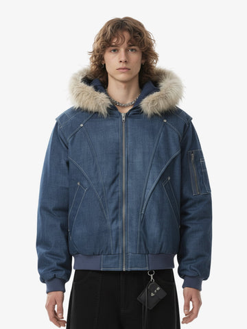 Washed Patchwork Contrast Bomber Jacket 