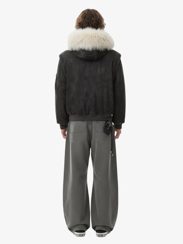 Washed Patchwork Contrast Bomber Jacket 