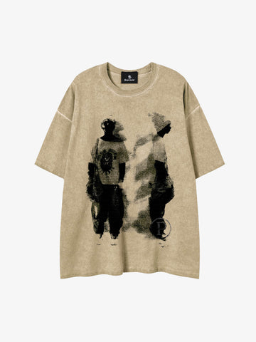 Acid Wash Figure Graphic Oversized T-Shirt