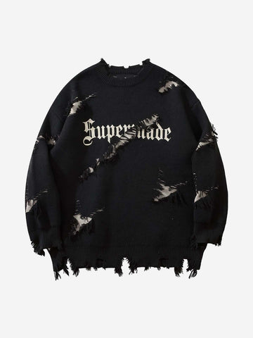Frayed Logo Knit Sweater