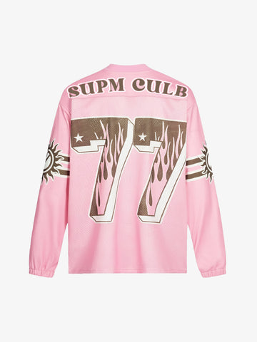 Retro Graphic Flame Number Print Long-Sleeve Jersey T-Shirt 