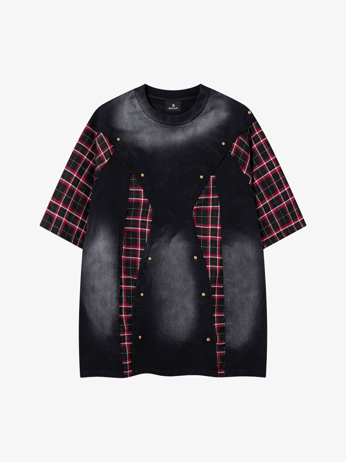 Plaid Studded Distressed Tee