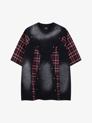Plaid Studded Distressed Tee