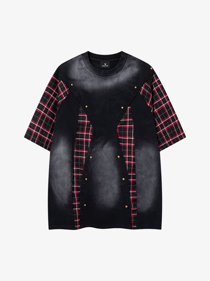 Plaid Studded Distressed Tee