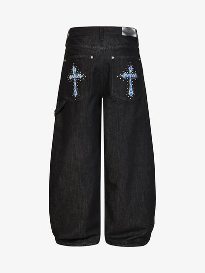 Black Wide-Leg Denim Pants – High-Rise Relaxed Fit Cotton Jeans
