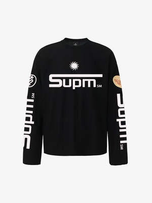Textured Waffle SUPM Letter Graphic Long Sleeve T-Shirt - 2600 