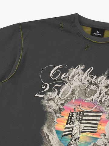 Statue of Liberty Graphic Distressed Reversible T-Shirt