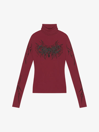Dark Style Printed Slim Mesh Long Sleeves T-Shirt 