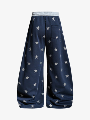 Color-Block Waistband Star Print Pants