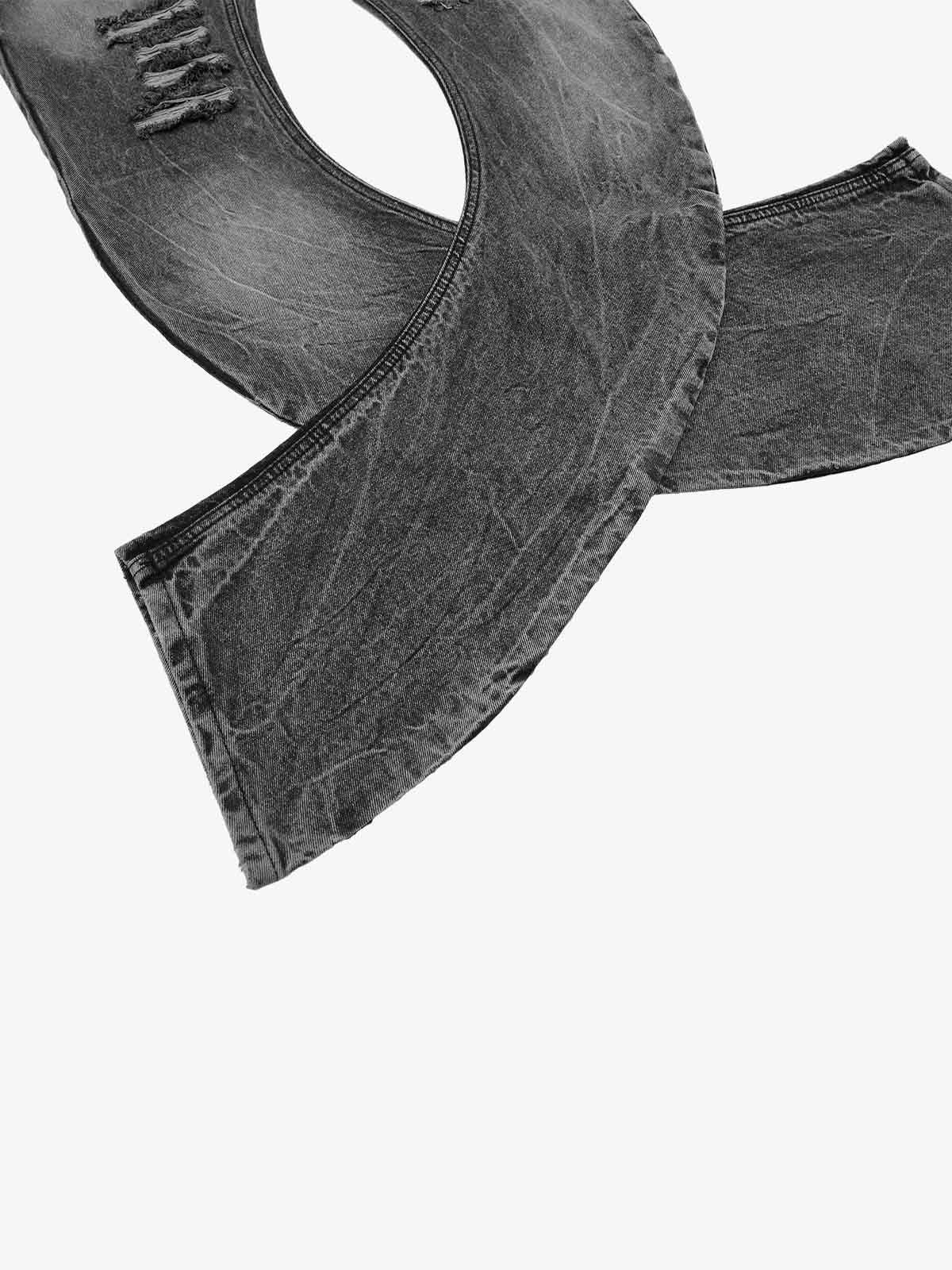 Stacked Flared Ripped Washed Pants