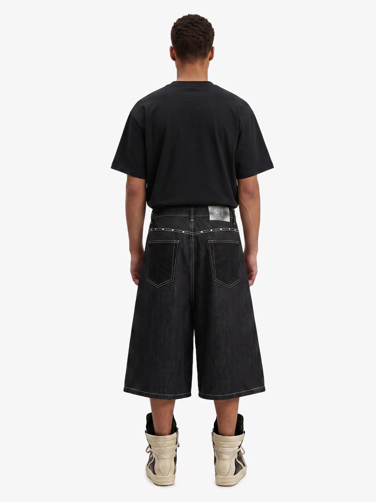 Vintage Contrast Stitch Wide Leg Denim Jorts