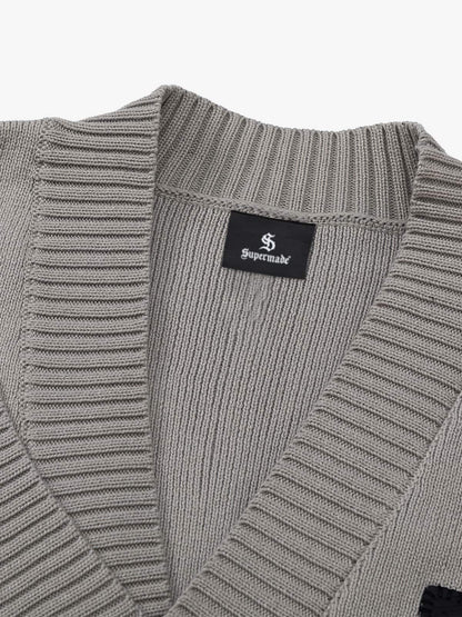 Layered Double V-Neck Ribbed Knit Cardigan 