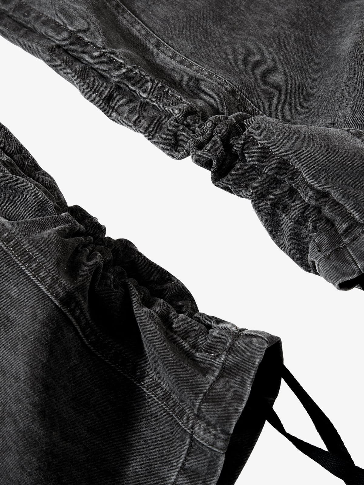 Washed Cotton Multi-Pocket Ruched Cargo Pants 