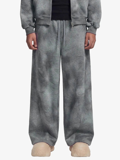 Vintage Washed Tie-Dye Zip Up Hoodie & Barrel Sweatpants Tracksuit 