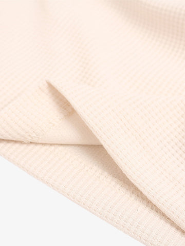 Textured Waffle SUPM Letter Graphic Long Sleeve T-Shirt - 2600 