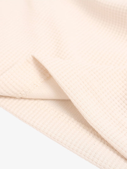Textured Waffle SUPM Letter Graphic Long Sleeve T-Shirt - 2600 