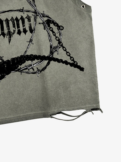 Barbed Wire Chain Graphic Sleeveless Vest 