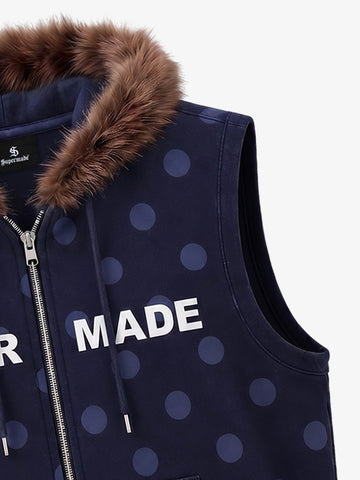 Faux Mink Fur Polka Dot Zip-up Hooded Vest