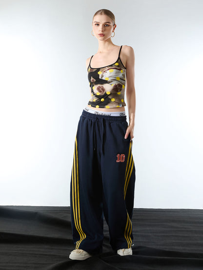 Fleece Vintage Side Stripe Drape Paratrooper Machete Wide Leg Pants - 2488 