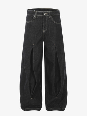The Supermade Cotton Blend Washed Pleated Wide-leg Jeans With A Scorpion Logo Faux Embroidered Print Design. 