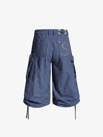 Distressed Workwear Cropped Cargo Jorts