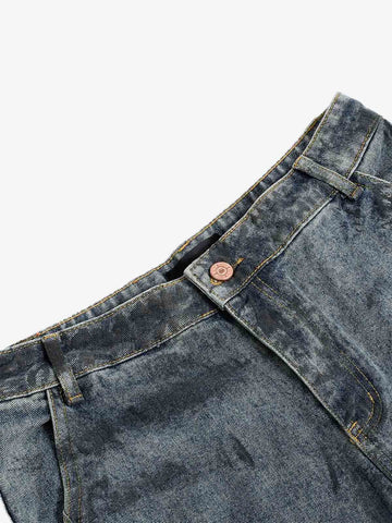 Grunge Wash Cargo Denim Shorts