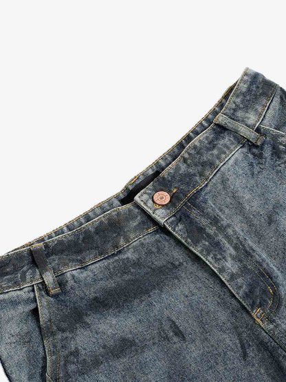 Grunge Wash Cargo Denim Shorts