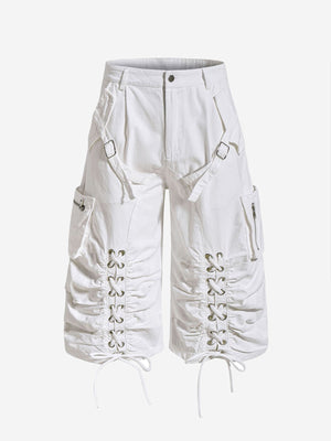 Y2K Lace Up Ruched Wide Leg Cargo Shorts