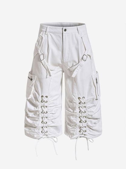 Y2K Lace Up Ruched Wide Leg Cargo Shorts