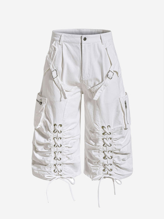 Y2K Lace Up Ruched Wide Leg Cargo Shorts