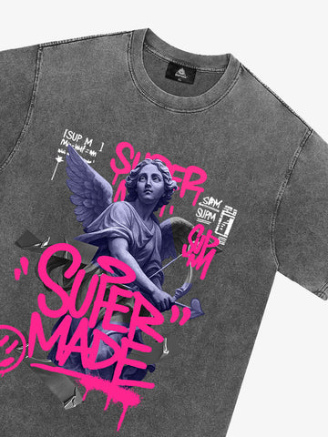 Street Pink Lucky Angel Graphic Design T-Shirt 