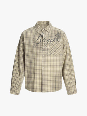 Street Print Lettering Plaid Long-Sleeve Shirt 