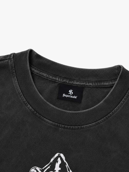 Cross Flame Graphic Distressed Long Sleeve Tee