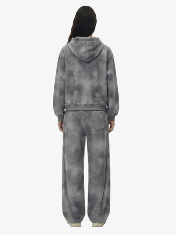 Vintage Washed Tie-Dye Zip Up Hoodie & Barrel Sweatpants Tracksuit 
