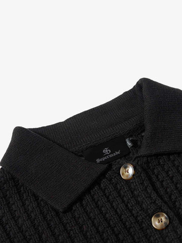 Retro Cable Knit Button-Up Collared Cardigan Sweater 