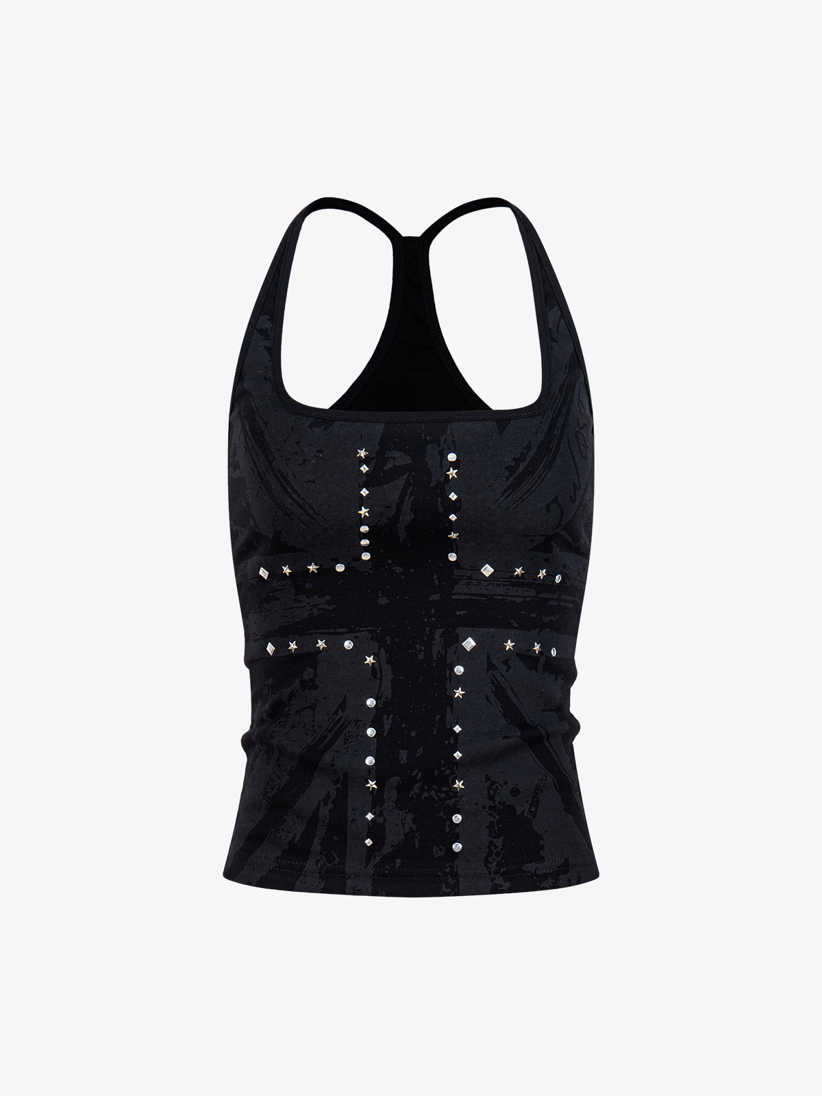 Union Jack Graphic Racerback Tank Top – Studded Cotton Blend Tank