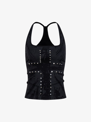 Union Jack Graphic Racerback Tank Top – Studded Cotton Blend Tank