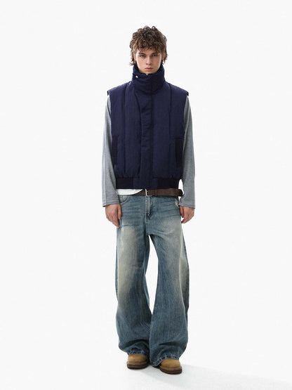 Street High-Neck Asymmetrical Placket Cotton Vest 