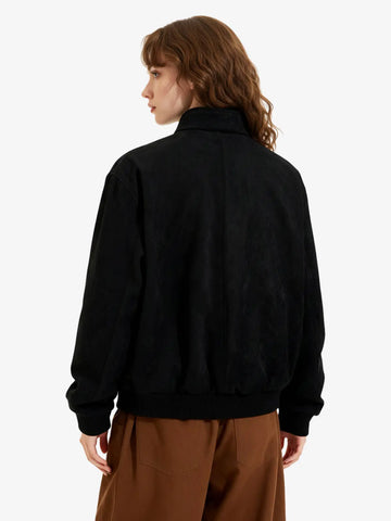 Vintage Stand Collar Metal Button-Structured Bomber Jacket 