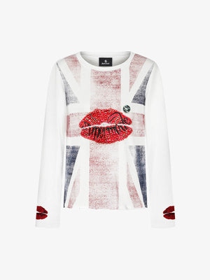 Cotton Casual T-Shirt with Lip Print Sleeve Detail