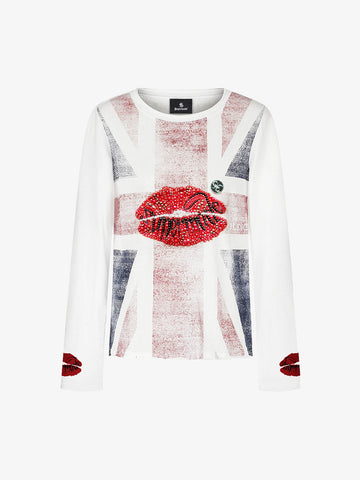 Cotton Casual T-Shirt with Lip Print Sleeve Detail