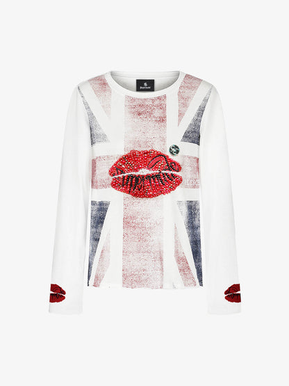 Cotton Casual T-Shirt with Lip Print Sleeve Detail