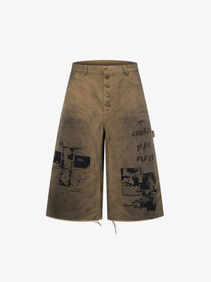Dirty Mud Wash Print Jorts