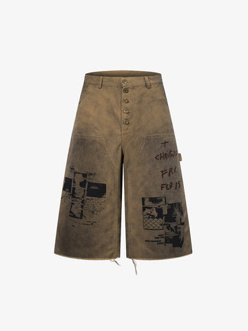 Dirty Mud Wash Print Jorts