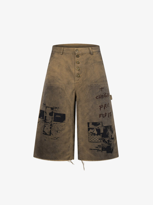 Dirty Mud Wash Print Jorts