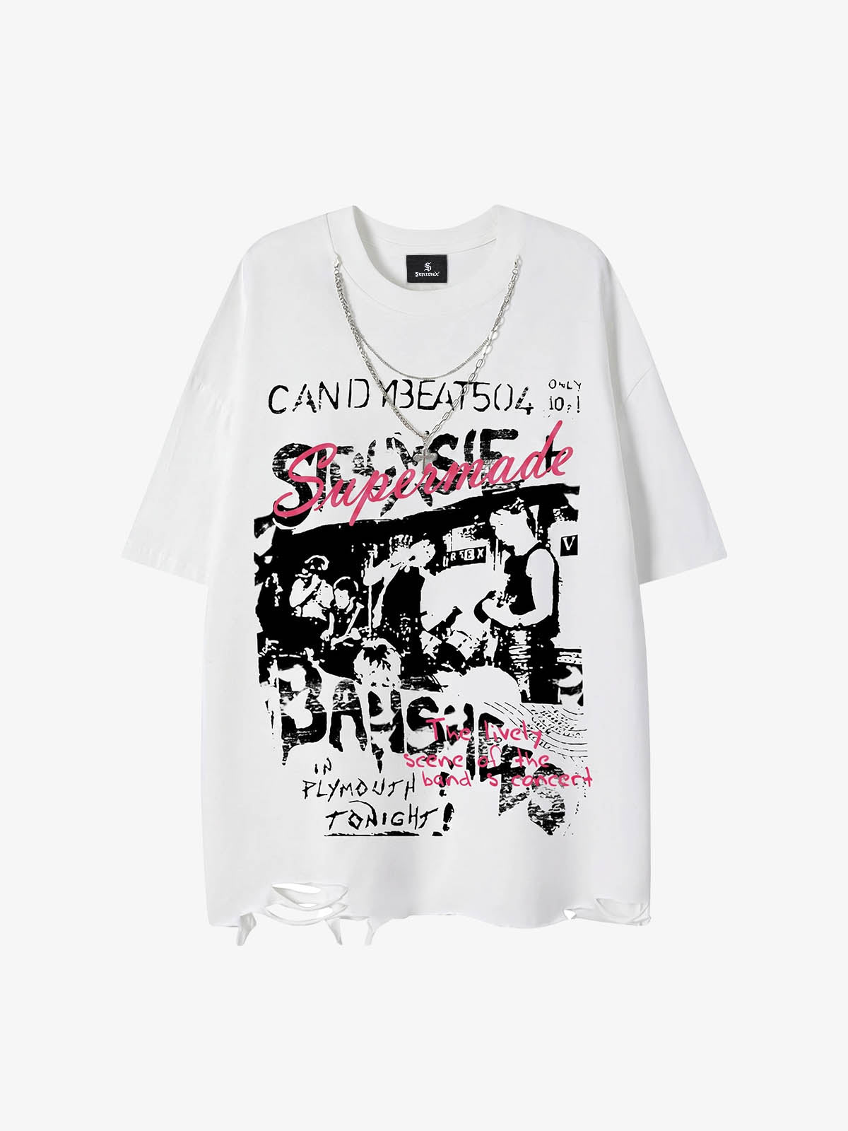 Dark Letter Graphic T-Shirt with Necklace Detail